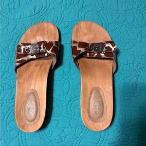 Dr. Scholl's Brown and Tan Slide Sandals with Ergonomic Footbed